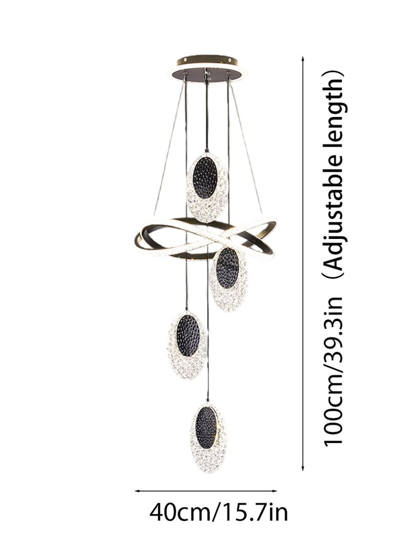 An LED pendant light with 4 elliptical lamp heads, offering three lighting colors to choose from, adjustable in height, and supporting remote control. Suitable for restaurants, bedrooms, living rooms and public activity areas. - Image 5